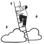 Person climbing ladder into sky