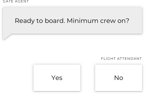 Sample chat conversation between flight attendants and gate agent