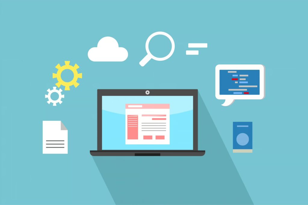 computer graphic with blue background and small icons