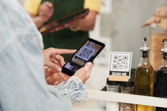 Customer Scanning QR-code on Counter Mobile POS with QR Code