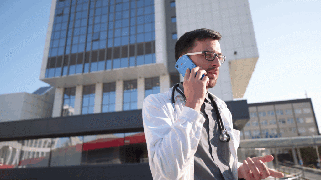 doctor on cell phone
